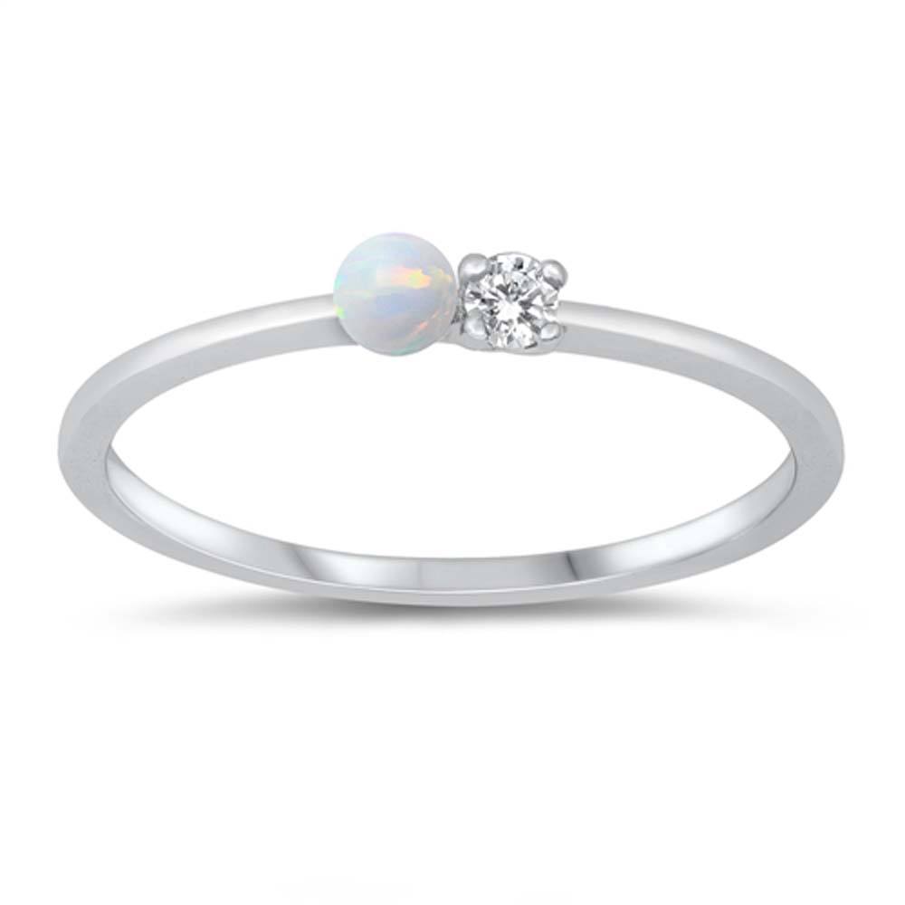 Sterling Silver CZ and White Lab Opal Ring