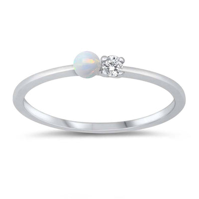Sterling Silver CZ and White Lab Opal Ring
