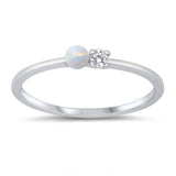 Sterling Silver CZ and White Lab Opal Ring