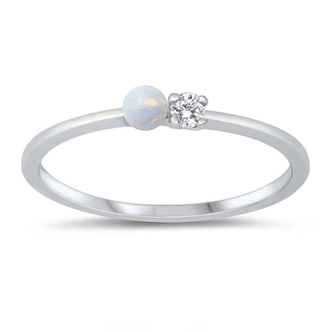 Sterling Silver CZ and White Lab Opal Ring