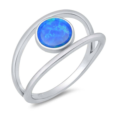 Sterling Silver Round Blue Lab Opal Ring