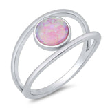 Sterling Silver Round Pink Lab Opal Ring