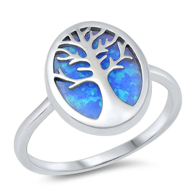 Sterling Silver Tree of Life Blue Lab Opal Ring