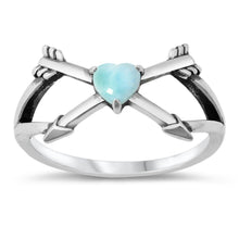 Load image into Gallery viewer, Sterling Silver Larimar Heart Arrows CZ Ring - silverdepot