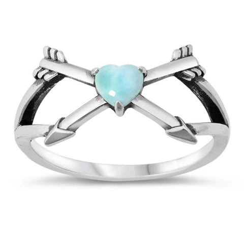 Sterling Silver Larimar Heart Arrows CZ Ring