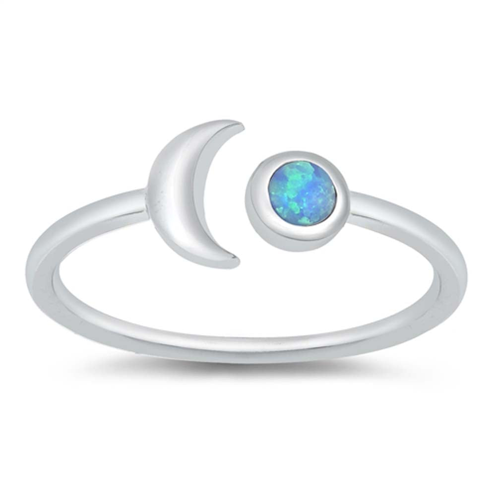 Sterling Silver Lab Opal Moon Ring