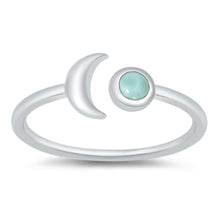 Load image into Gallery viewer, Sterling Silver Genuine Larimar Moon Lab Opal Ring - silverdepot