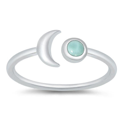 Sterling Silver Genuine Larimar Moon Lab Opal Ring - silverdepot
