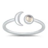 Sterling Silver Rhodium Plated Moon Moonstone Ring