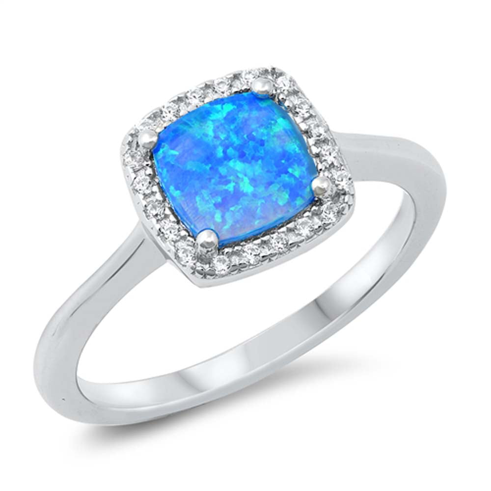 Sterling Silver Square Lab Opal 9mm Ring