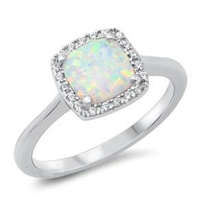 Sterling Silver Lab Opal and CZ Ring