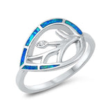Sterling Silver Lab Opal Leaf Ring