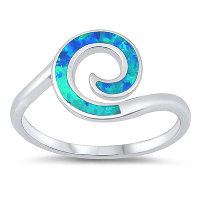Sterling Silver Spiral Blue Lab Opal Ring