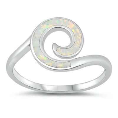 Sterling Silver Spiral White Lab Opal Ring