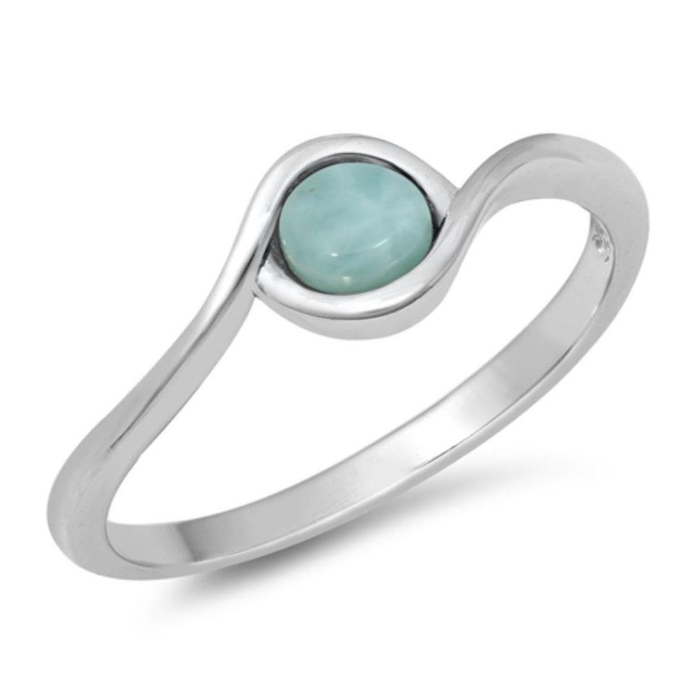 Sterling Silver Genuine Larimar Lab Opal Ring - silverdepot