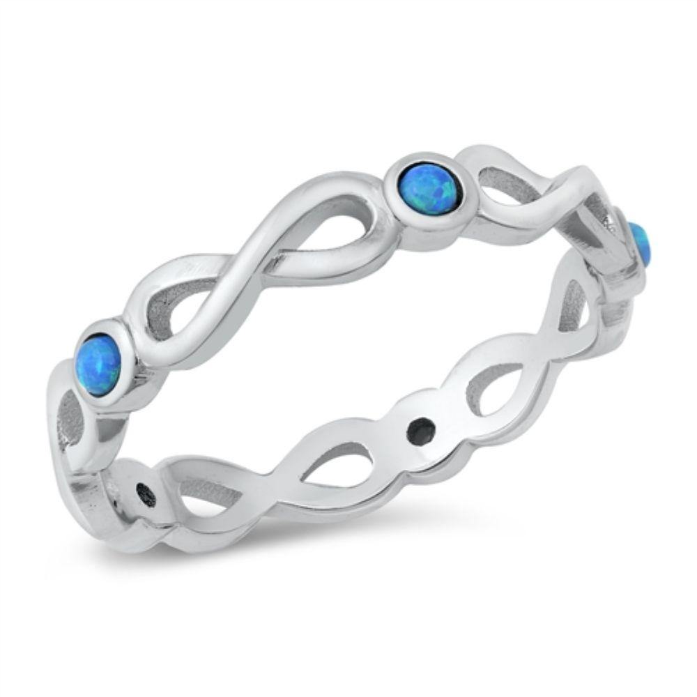 Sterling Silver Rhodium Plated Blue Opal Infinity Ring