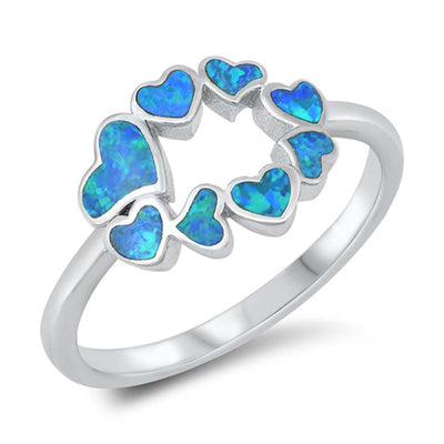 Sterling Silver Lab Opal Hearts Ring