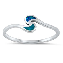 Load image into Gallery viewer, Sterling Silver Swirl Design 6mm Blue Lab Opal Ring