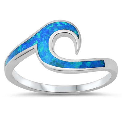 Sterling Silver Lab Opal Wave Ring