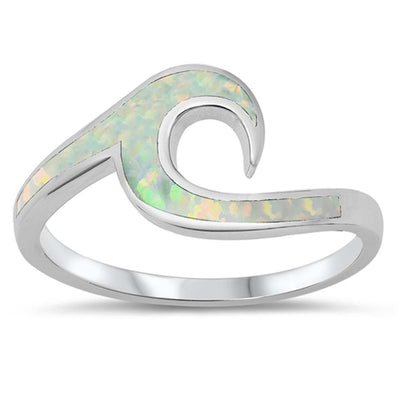 Sterling Silver Lab Opal Wave Ring