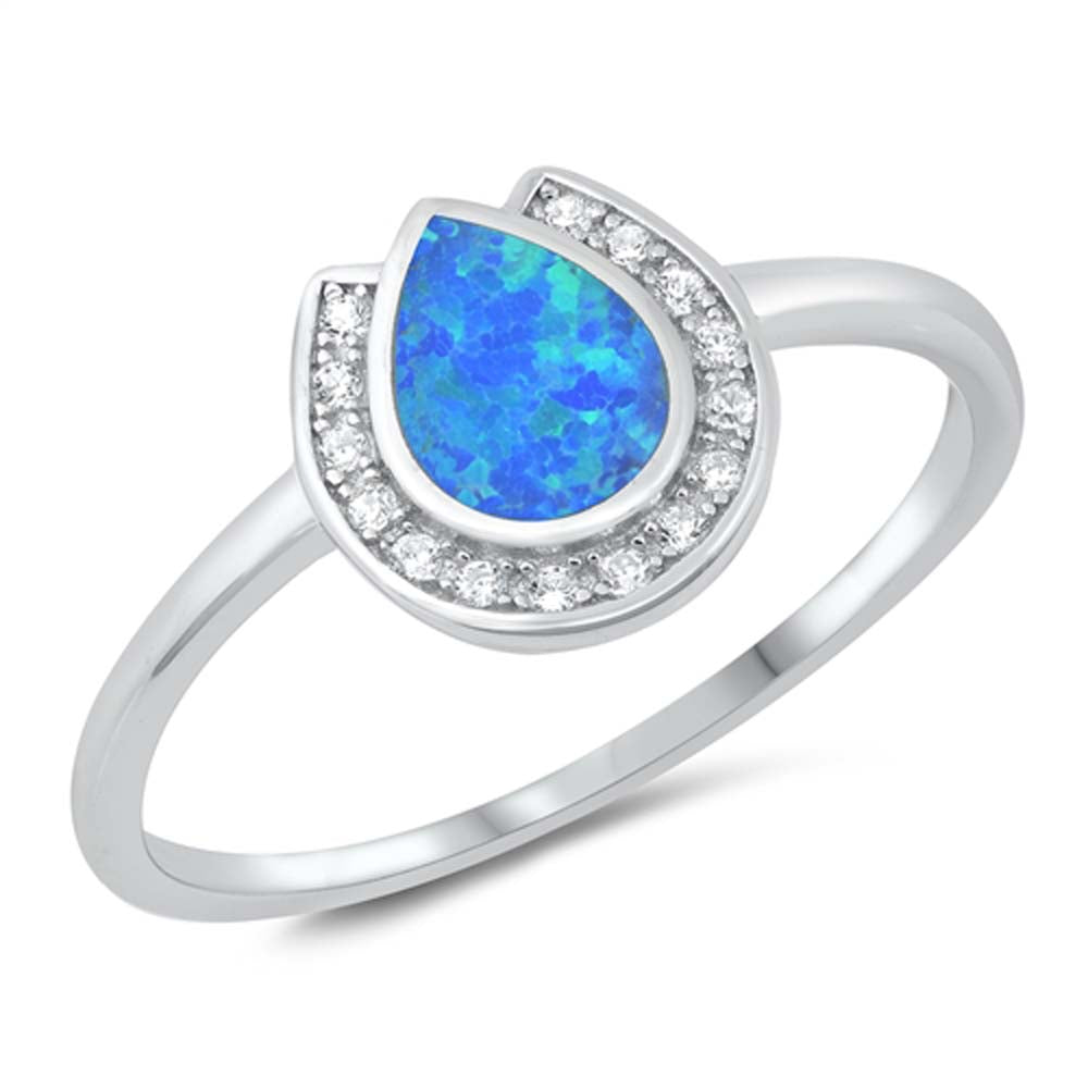 Sterling Silver 10mm Tear Drop Lab Opal Ring
