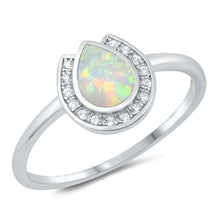 Load image into Gallery viewer, Sterling Silver 10mm Tear Drop White Lab Opal Ring