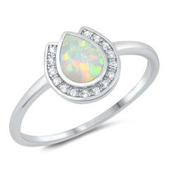 Sterling Silver 10mm Tear Drop White Lab Opal Ring