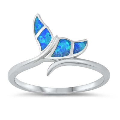Sterling Silver Lab Opal Whale Tail Ring