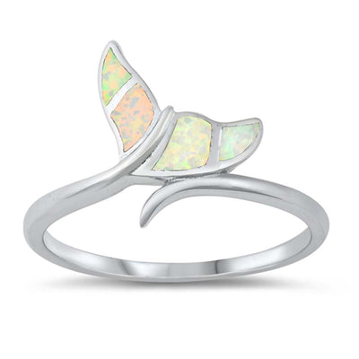 Sterling Silver Lab Opal Whale Tail Ring