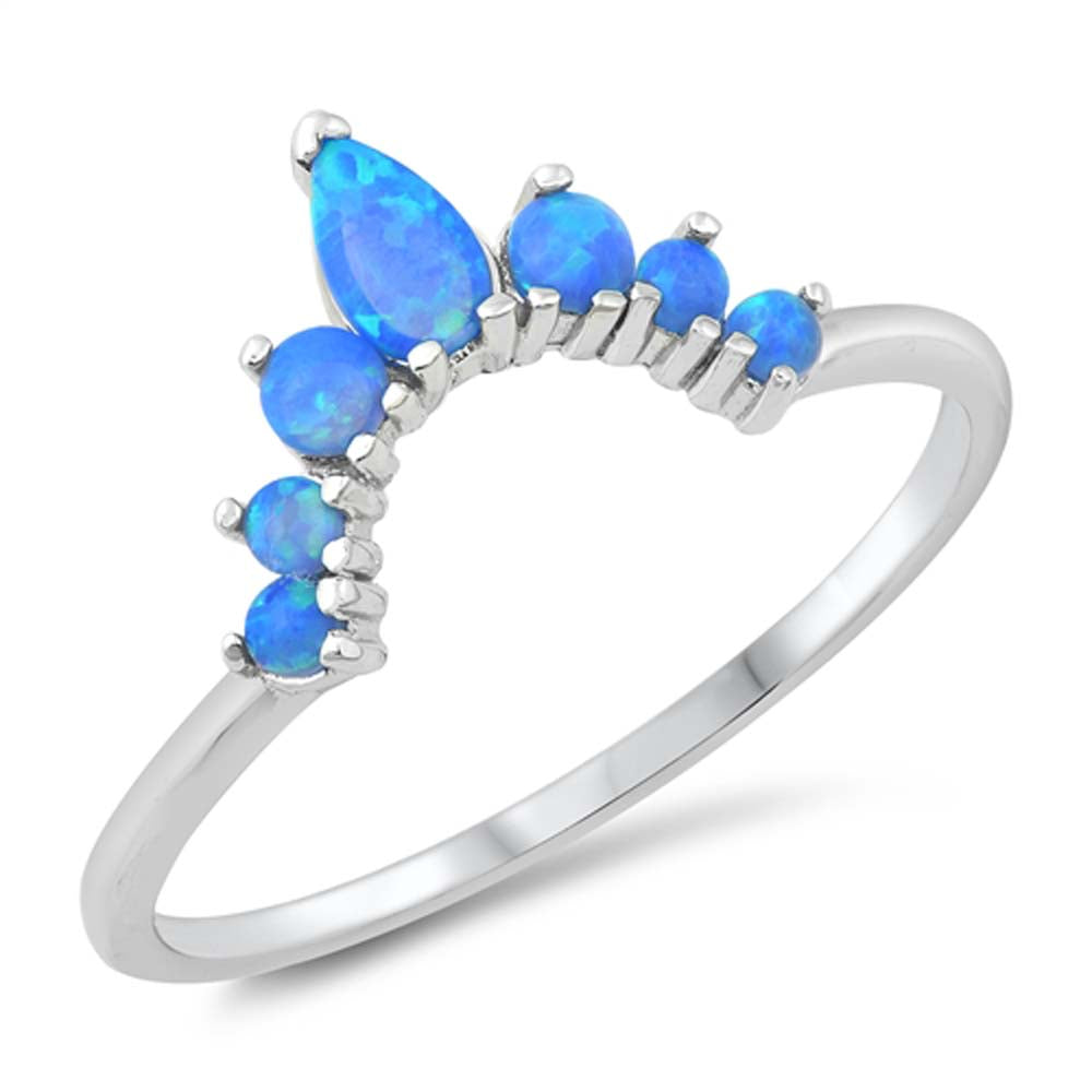 Sterling Silver Blue Lab Opal 10mm Crown Ring