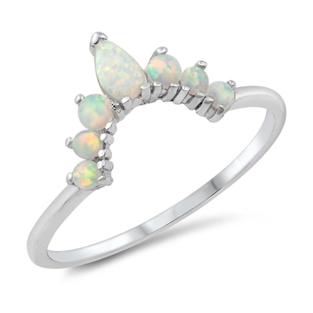 Sterling Silver White Lab Opal 10mm Crown Ring