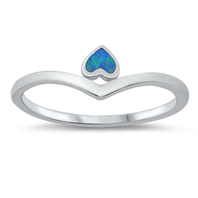 Sterling Silver Lab Opal Heart Ring