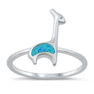 Sterling Silver Lab Opal Giraffe Ring