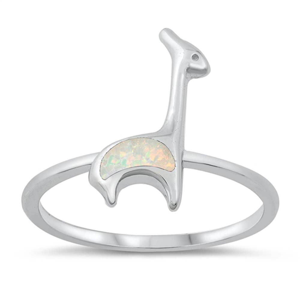 Sterling Silver Lab Opal Giraffe Ring