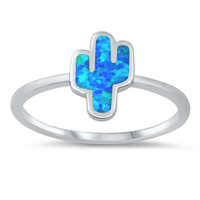 Sterling Silver Lab Opal Cactus Ring