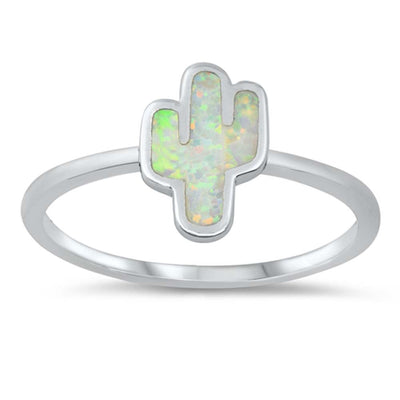 Sterling Silver Lab Opal Cactus Ring