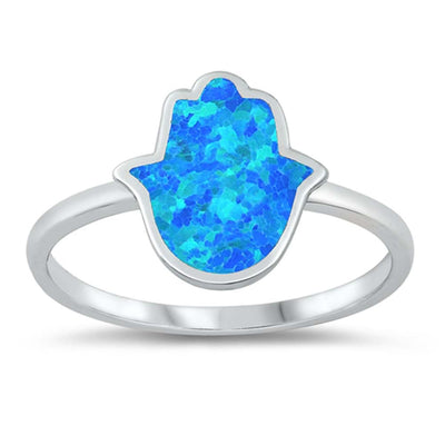 Sterling Silver Lab Opal Hamsa Ring