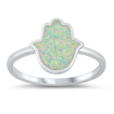 Sterling Silver Lab Opal Hamsa Ring