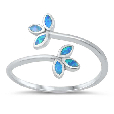 Sterling Silver Lab Opal Leaves Ring