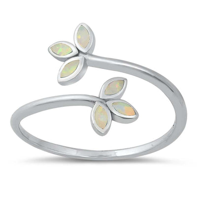 Sterling Silver Lab Opal Leaves Ring