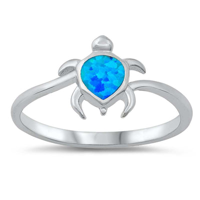 Sterling Silver Blue Lab Opal 10mm Turtle Ring