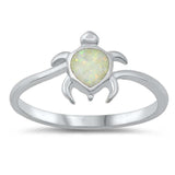 Sterling Silver White Lab Opal 10mm Turtle Ring
