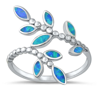 Sterling Silver Lab Opal Leaves Ring