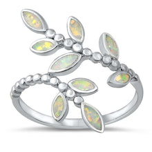 Load image into Gallery viewer, Sterling Silver Lab Opal Leaves Ring
