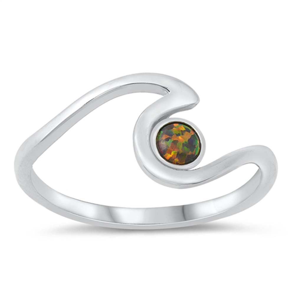 Sterling Silver Black Lab Opal Wave Ring