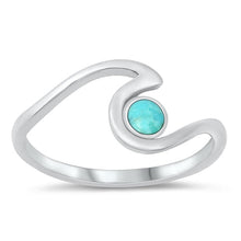 Load image into Gallery viewer, Sterling Silver Rhodium Plated Wave Genuine Turquoise Stone Ring Face Height-9.2mm
