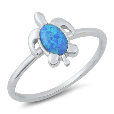 Sterling Silver Lab Opal Turtle Ring