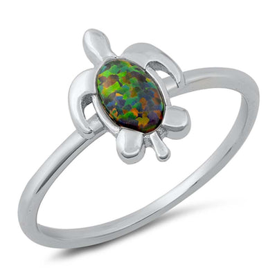 Sterling Silver Lab Opal Turtle Ring