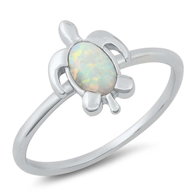 Sterling Silver Lab Opal Turtle Ring