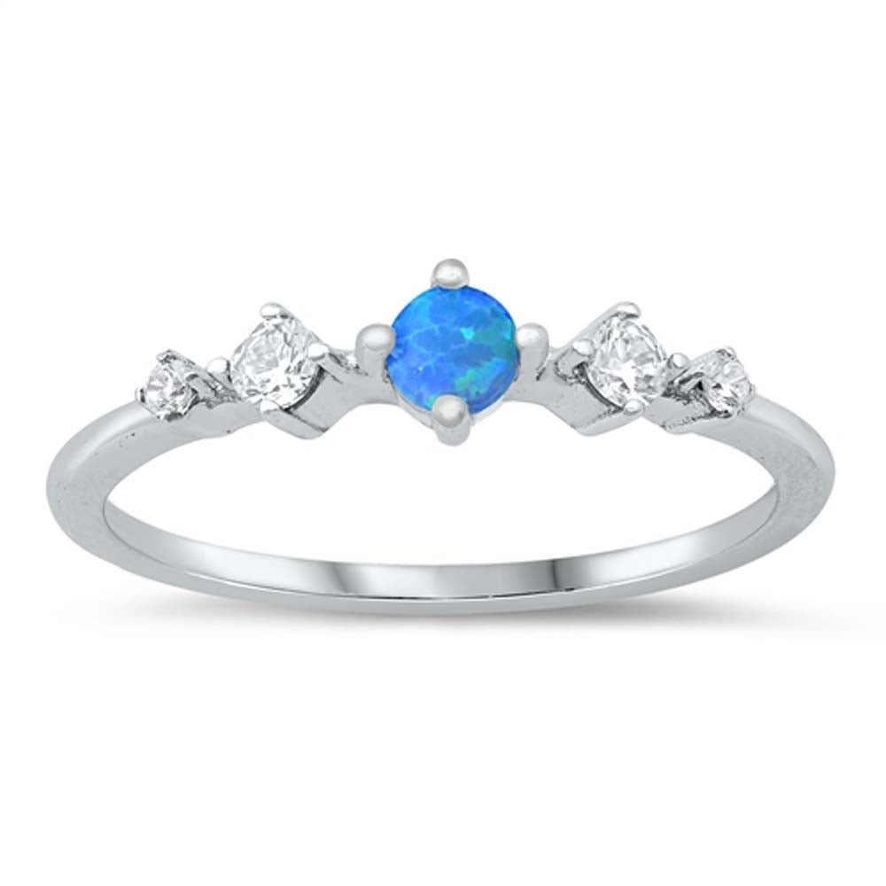 Sterling Silver Blue Lab Opa and CZ Ring, Face Height of 5mm